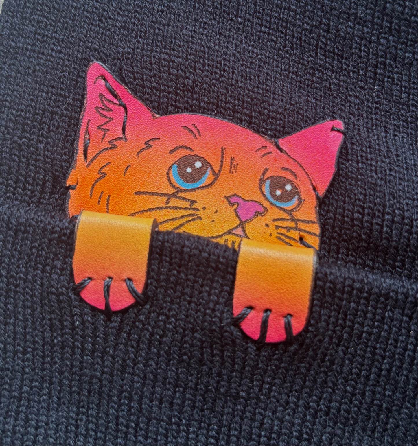 Peeking Cat Winter Beanie (Neon)