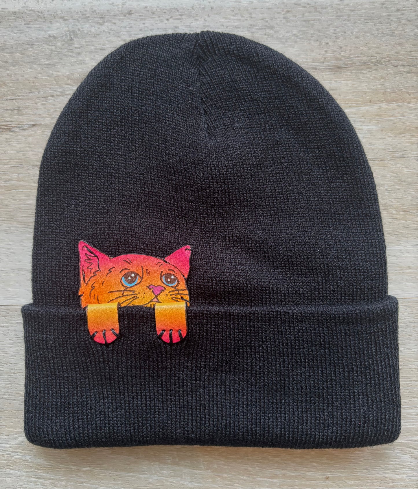 Peeking Cat Winter Beanie (Neon)